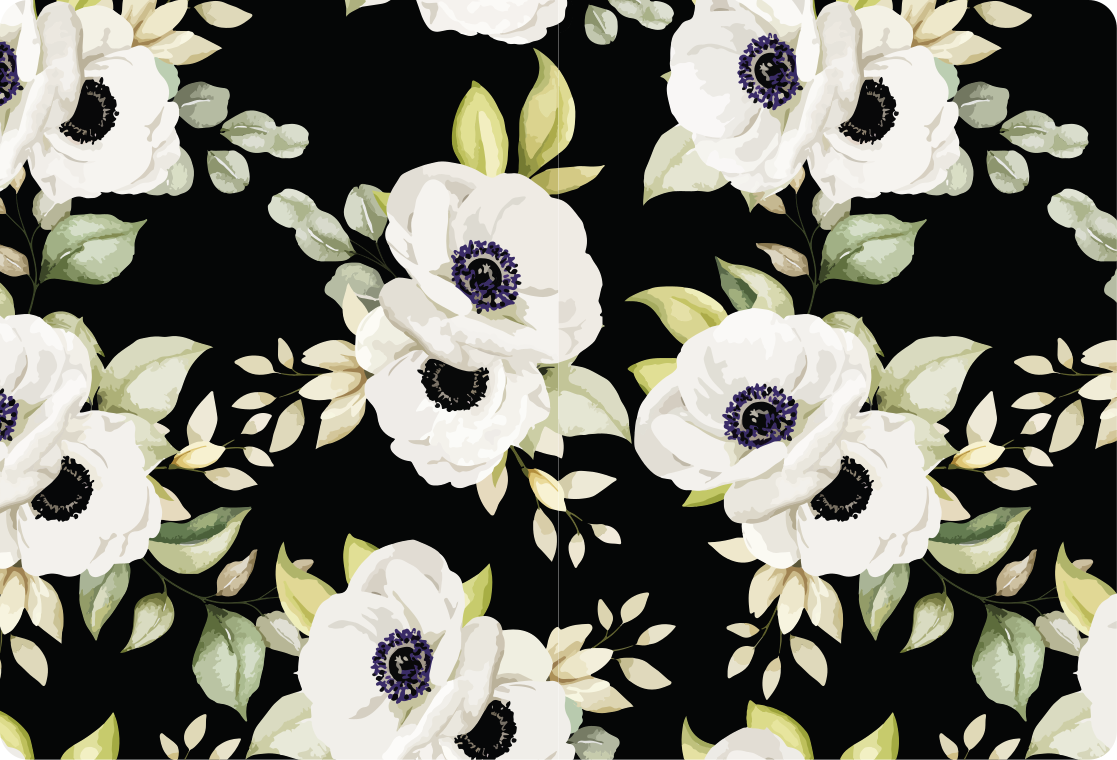 Black graceful style floral rug - TenStickers