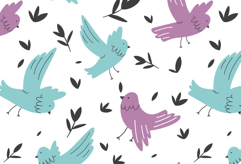 Animal mat blue and purple birds design - TenStickers