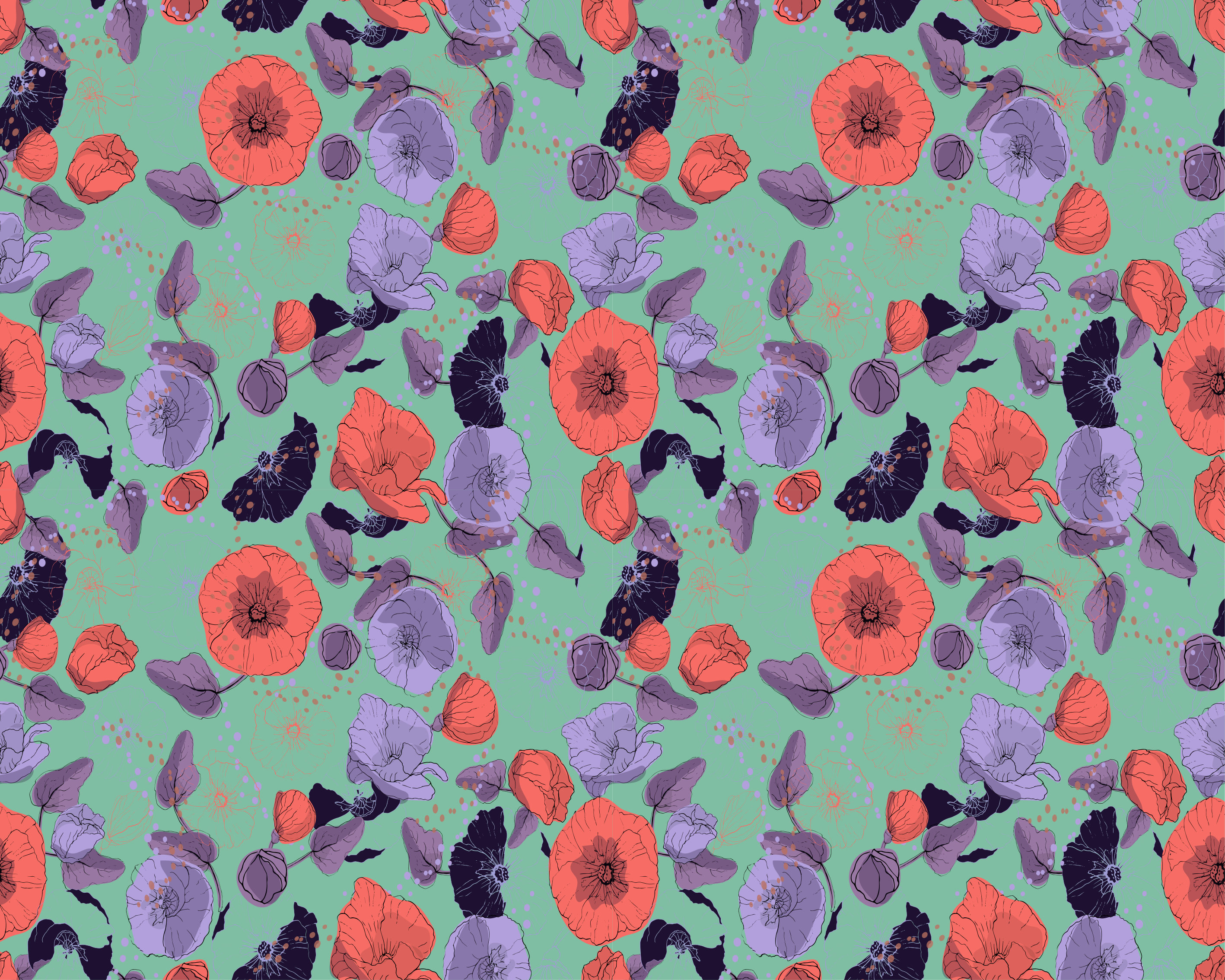 Floral rug with elegant poppies design - TenStickers