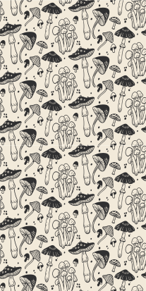 Floral rug with black mushroom drawing pattern - TenStickers