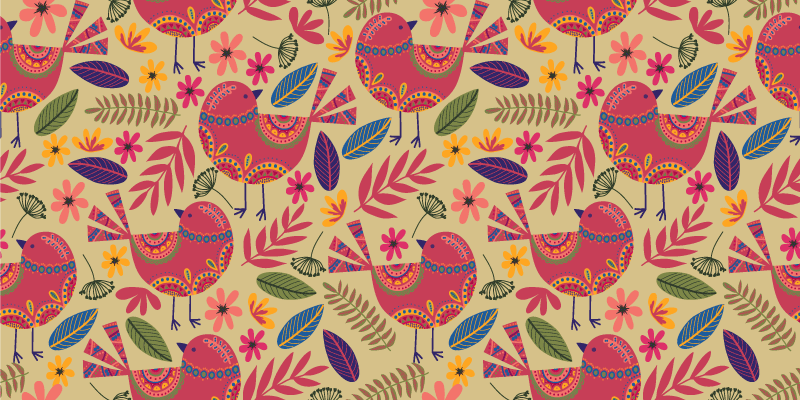 Floral rug with vibrant bird folk art design - TenStickers