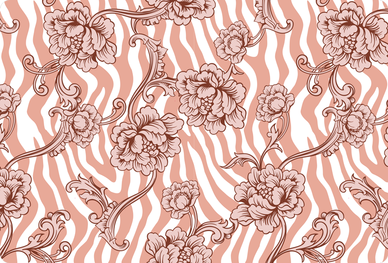 Floral rug with coral zebra print and ornamental flowers - TenStickers