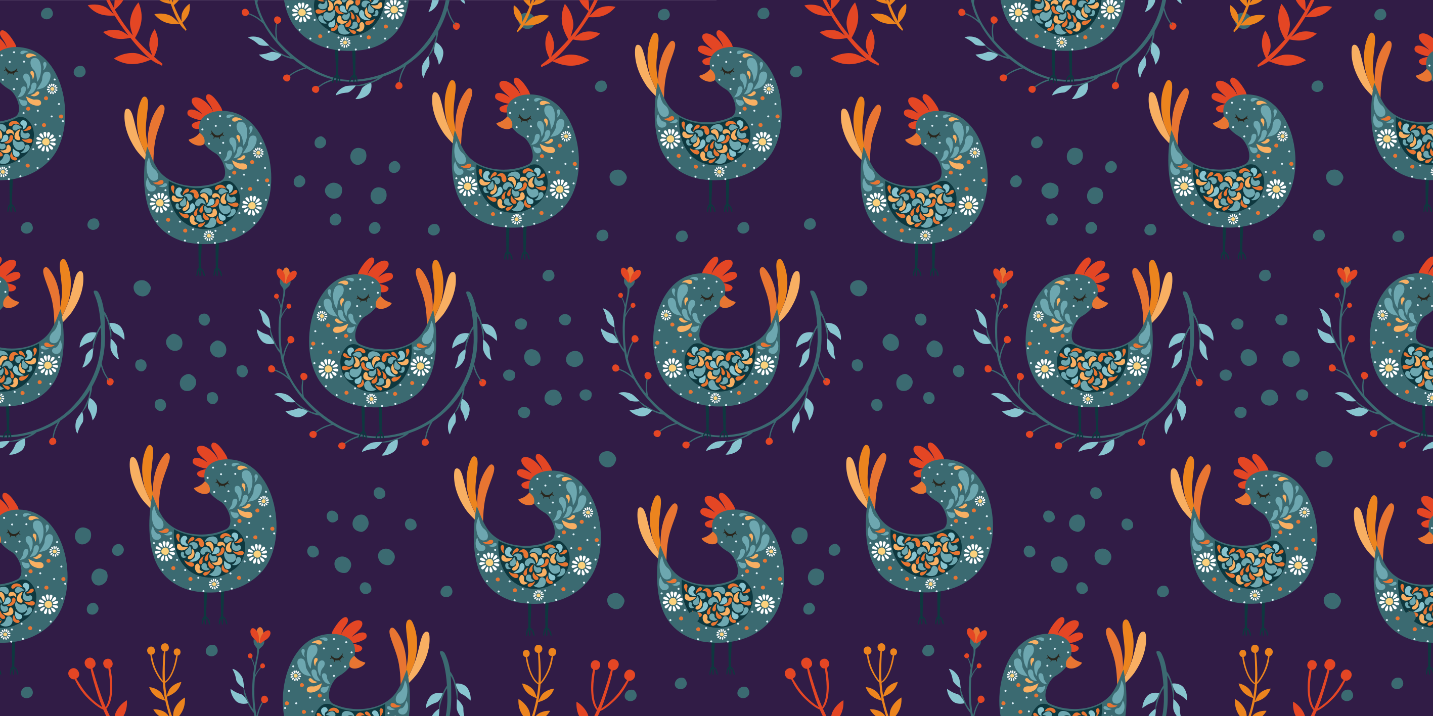 Floral rug with purple chickens and flowers - TenStickers