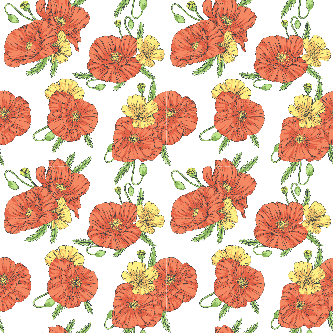 Floral rug with poppy flowers on white background - TenStickers