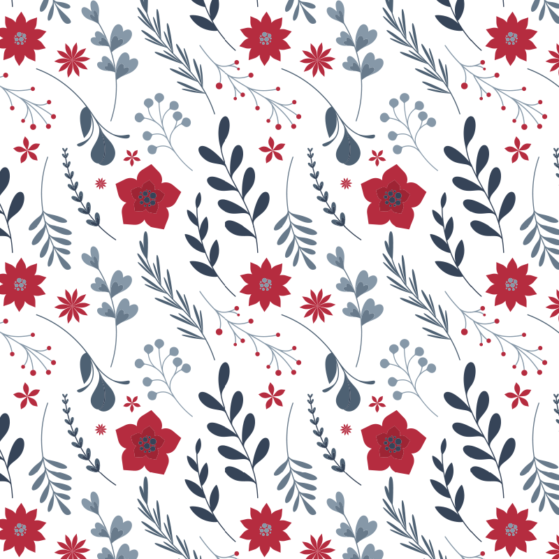 Floral rug in white and red floral pattern - TenStickers