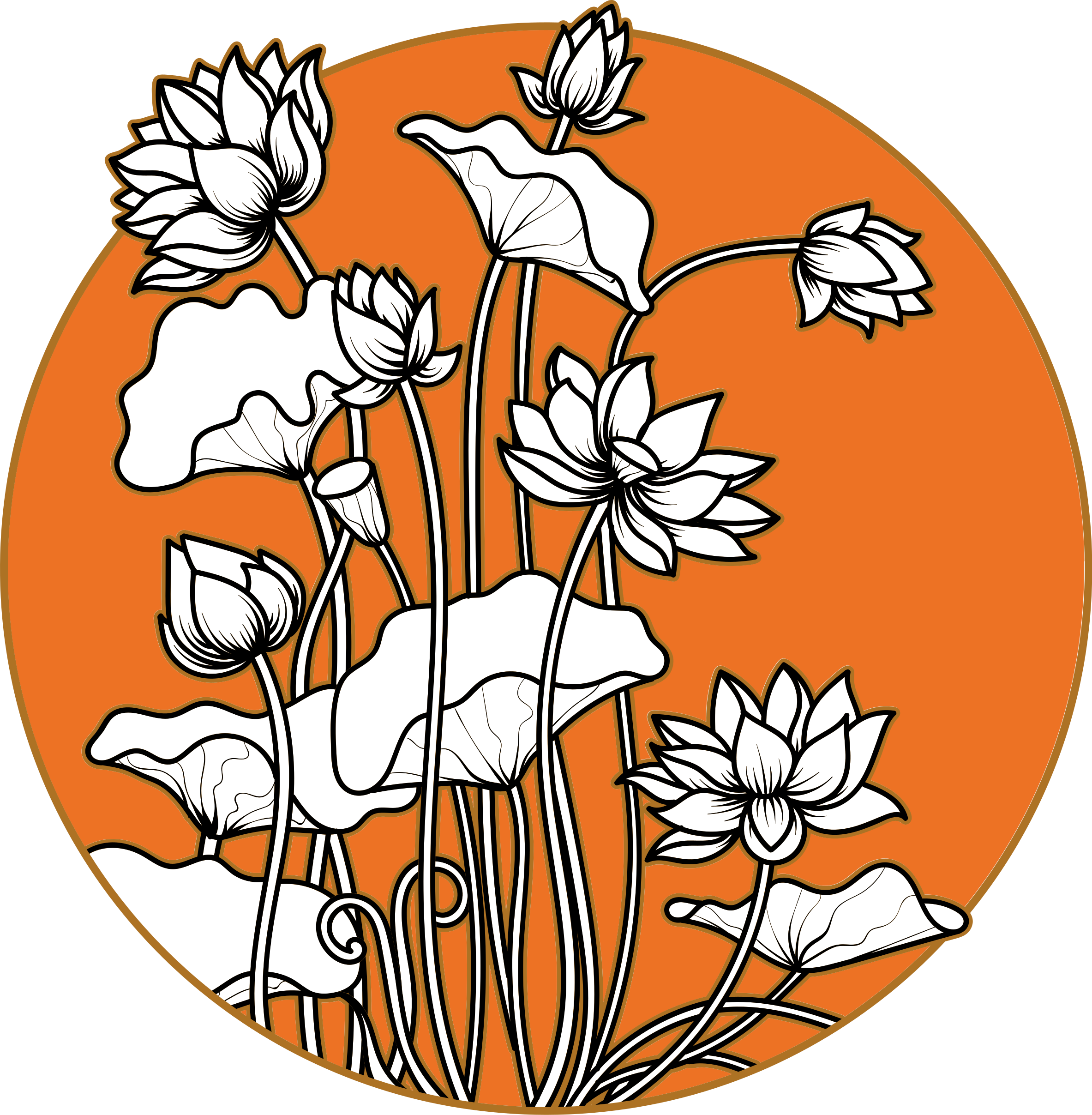 Floral rug with japanese style lotus illustration - TenStickers