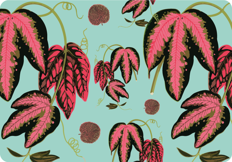 Floral rug with green and red maranta design - TenStickers