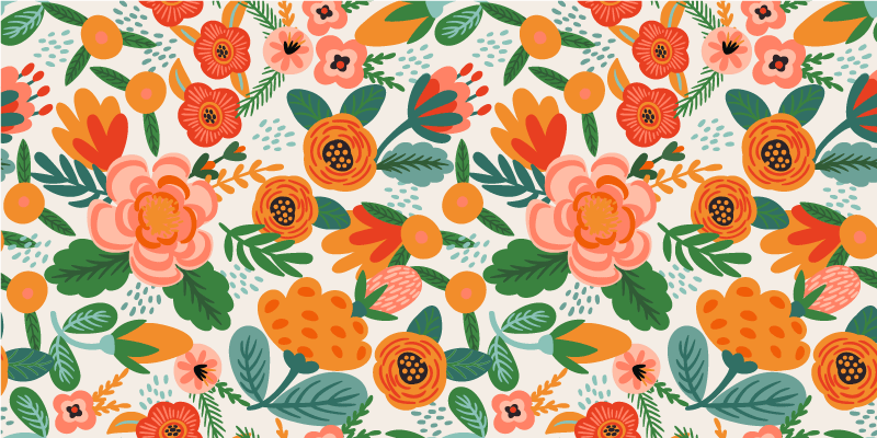 Red and orange folk style floral rug - TenStickers