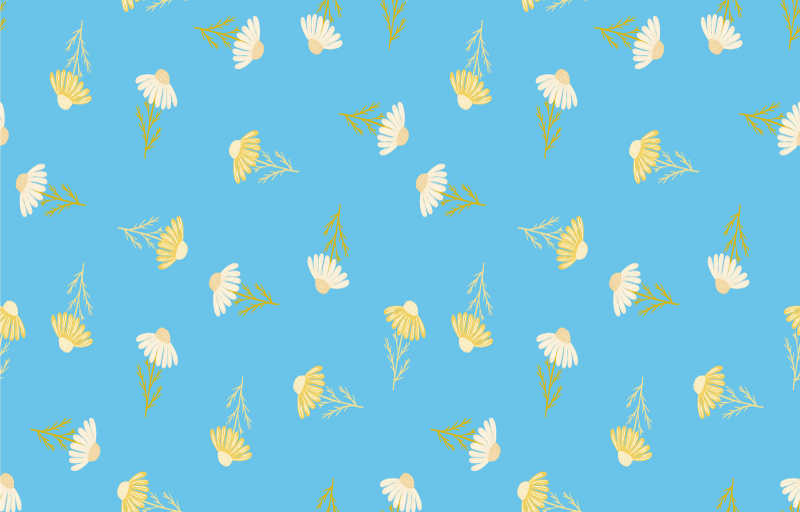 Floral rug with daisy pattern on blue background - TenStickers