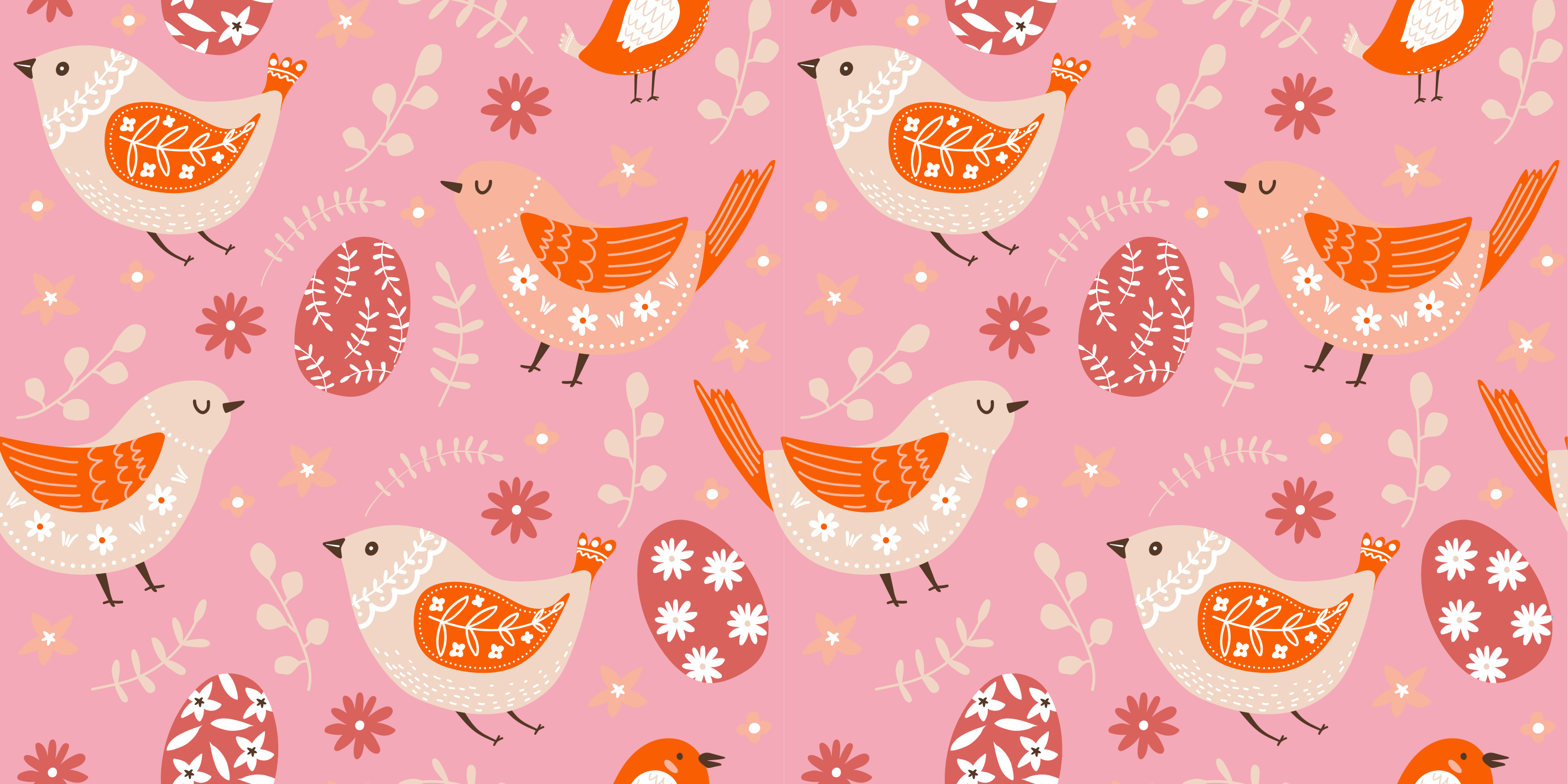 Floral rug with pink folk art pattern and birds - TenStickers