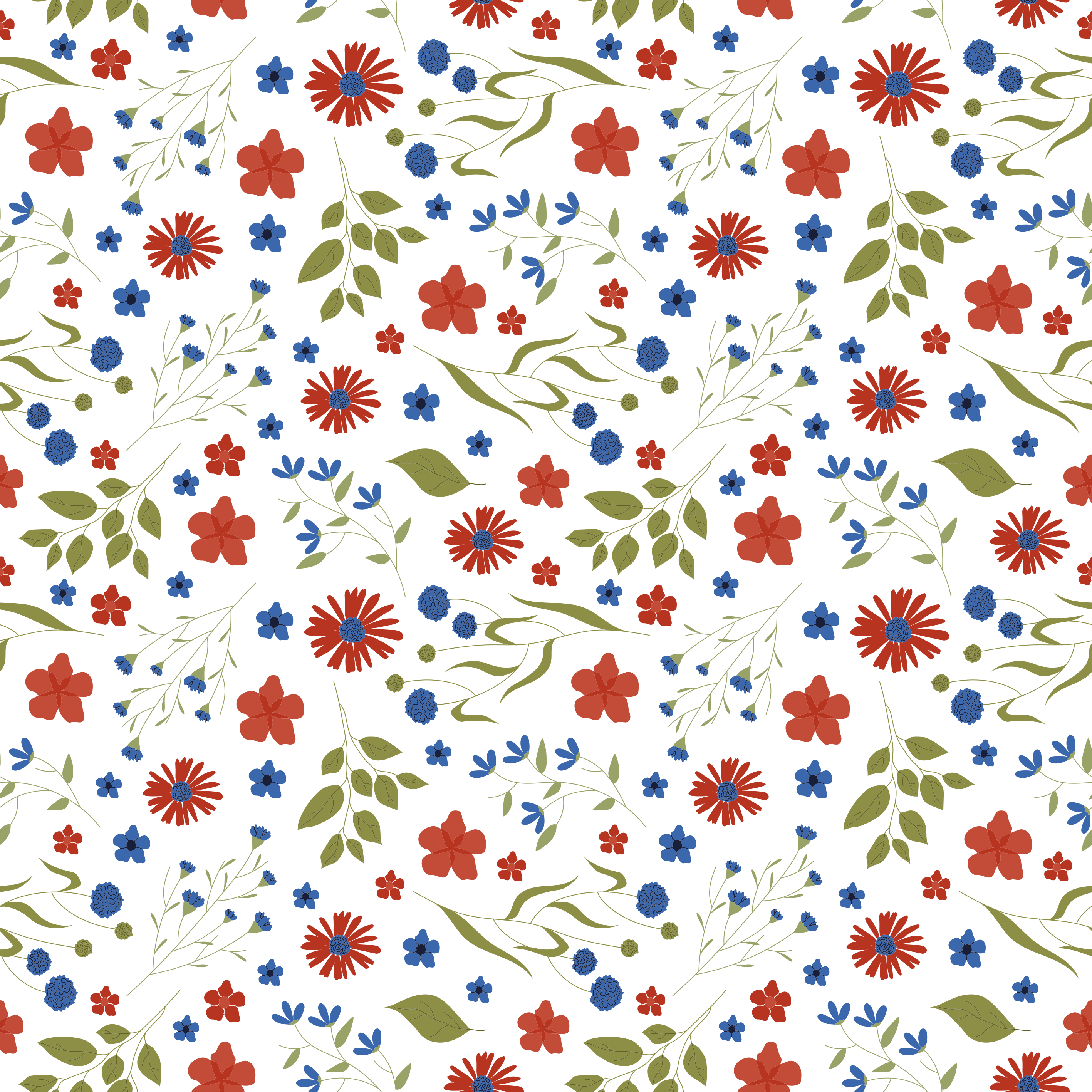 Floral rug with blue and red garden patterns - TenStickers