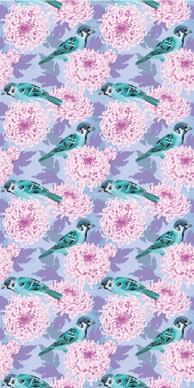 Floral rug featuring pink garden flowers with birds - TenStickers