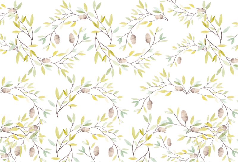 Floral rug with original watercolor green leaves pattern - TenStickers