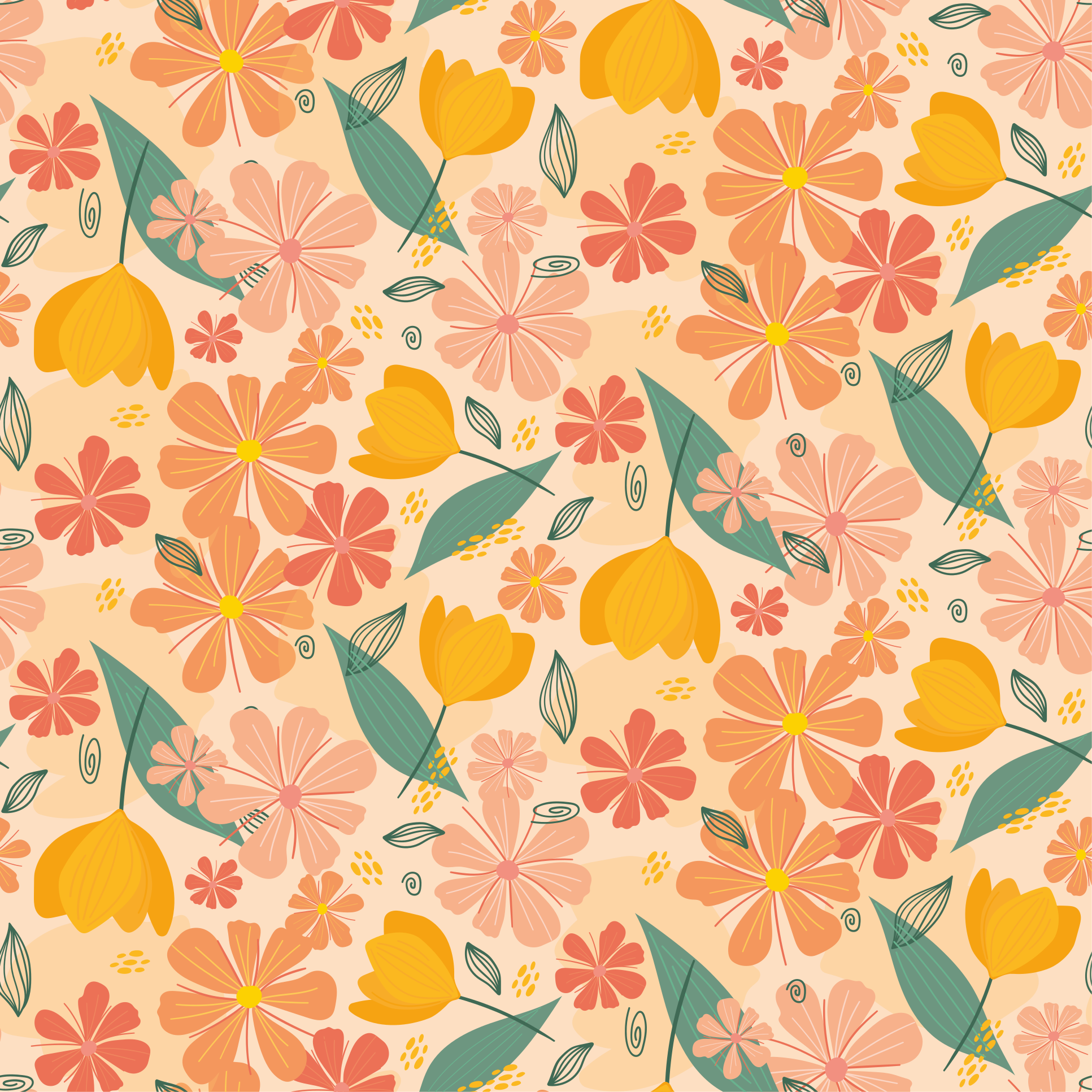 Floral rug with vibrant vintage leaves and flowers - TenStickers