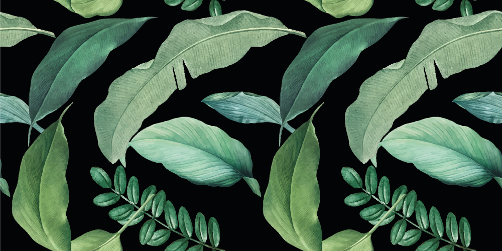Floral rug dark gray forest leaves at night - TenStickers