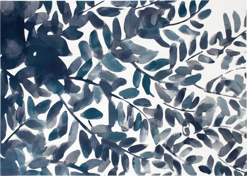 Floral rug in blue watercolor leaf design - TenStickers