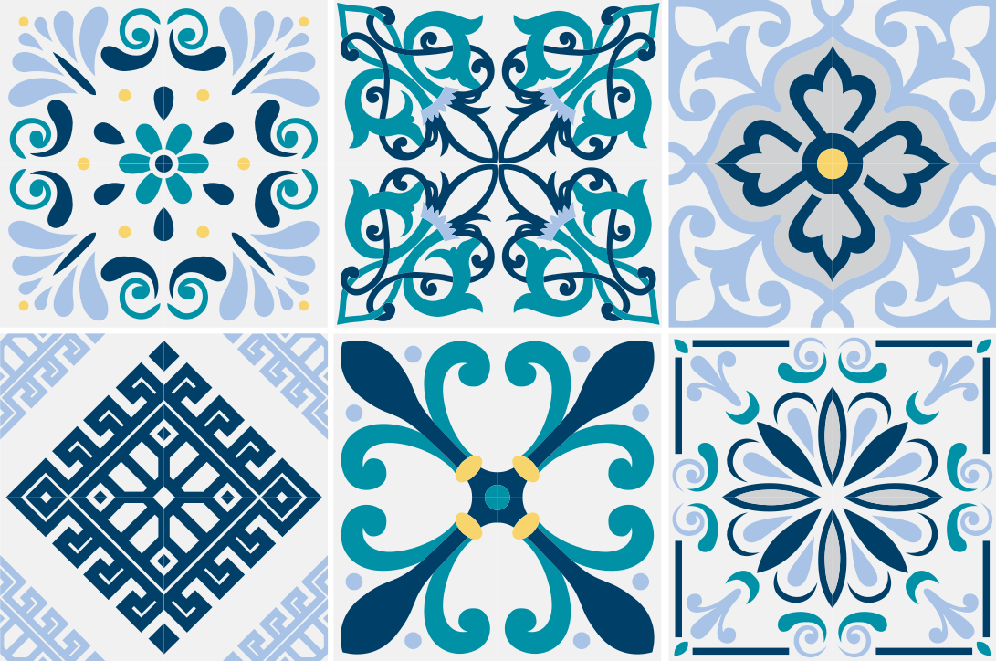 Kitchen vinyl mat in blue floral tile design - TenStickers