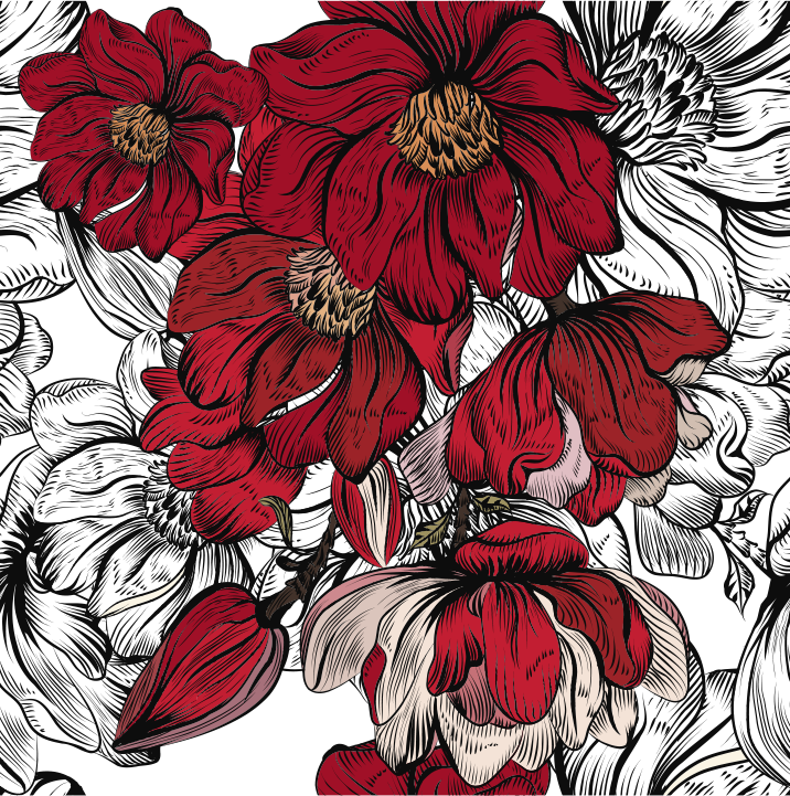 Dining room rug with red and white flowers - TenStickers