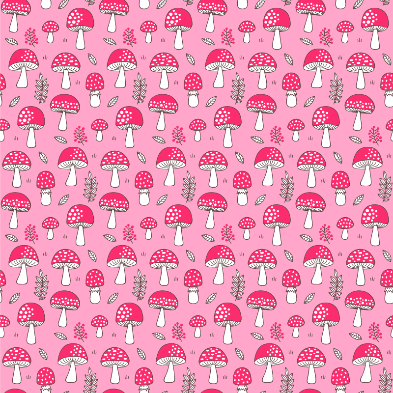 Floral rug with classic mushrooms and plants on pink - TenStickers