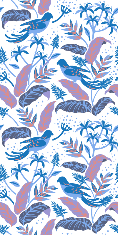 Floral rug with blue and pink birds on leaves - TenStickers