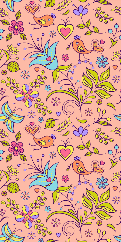 Floral rug with botanical design of birds and butterflies - TenStickers