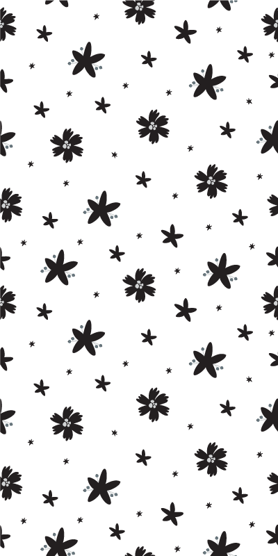 Floral rug with black and white ink design - TenStickers