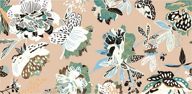 Living room rug in neutral beige flowers - TenStickers