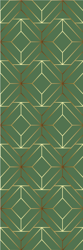 Geometric rug in metallic green squares with gold outlines - TenStickers