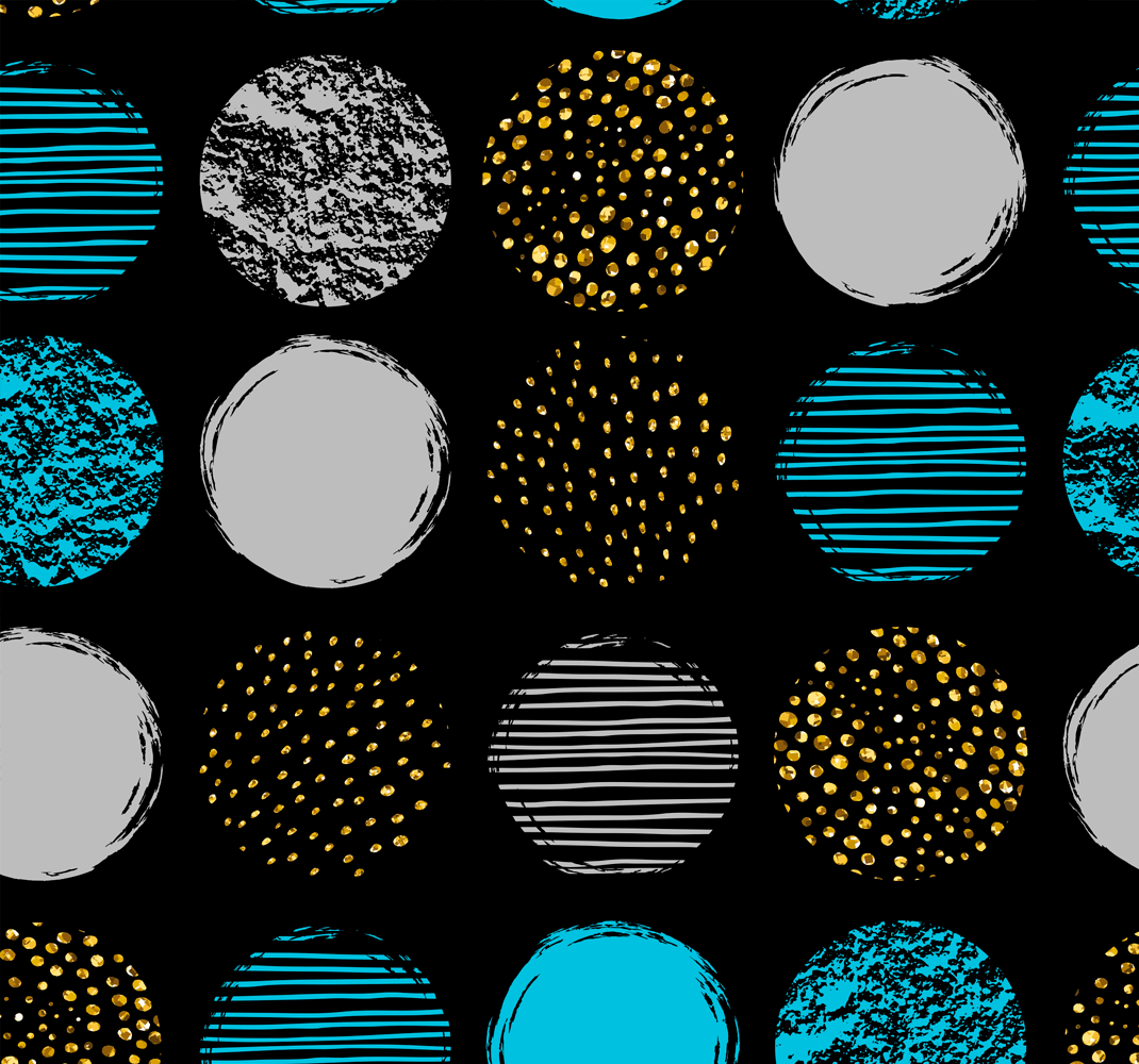 Geometric rug with polka dots on black background - TenStickers