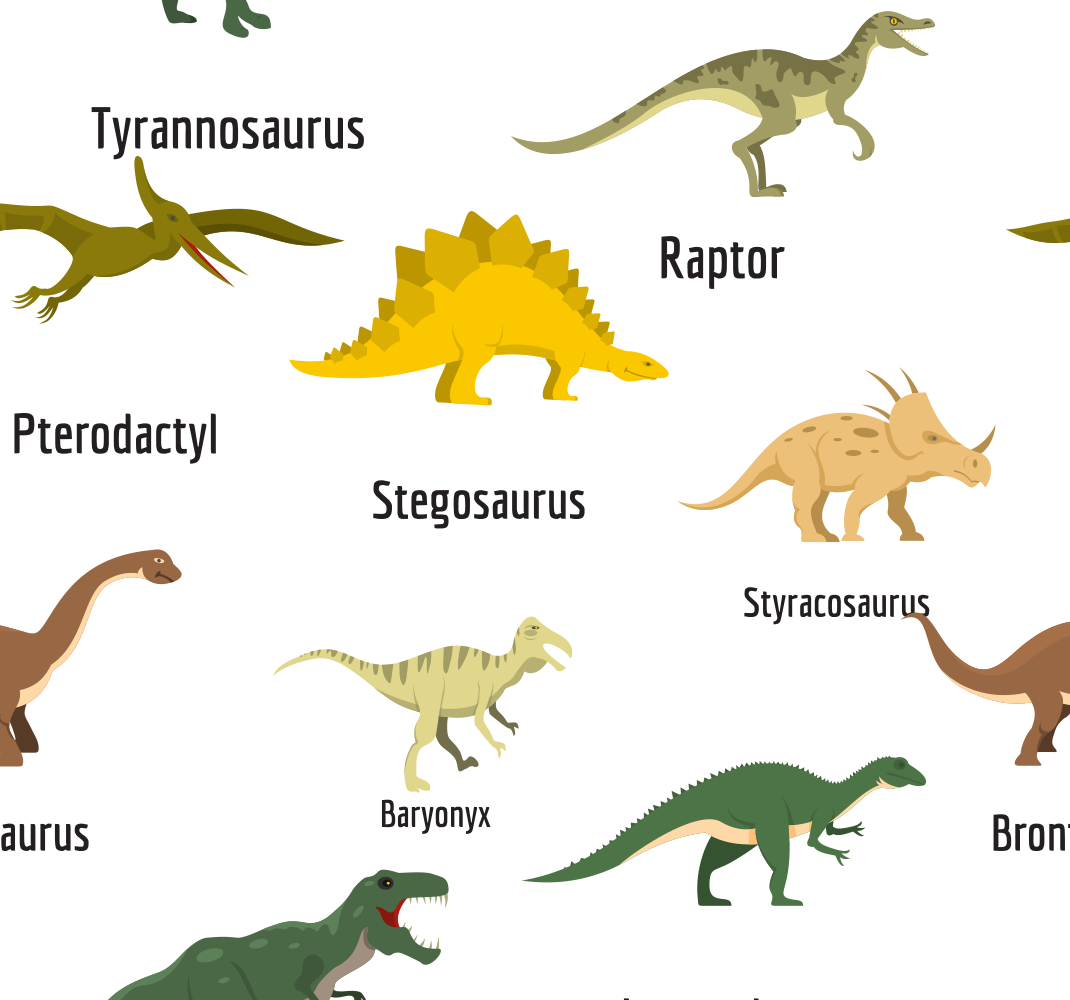 Bedroom carpet featuring named realistic dinosaurs - TenStickers