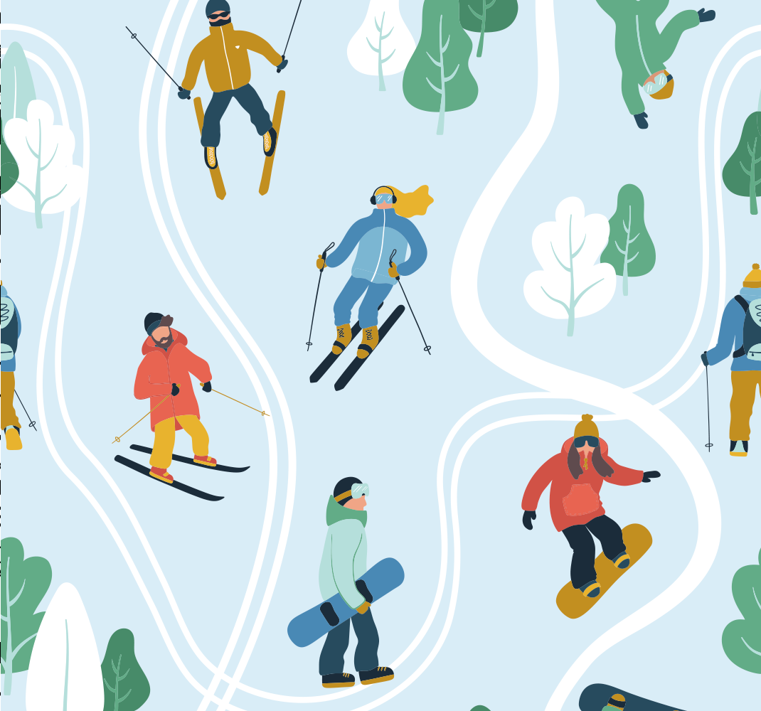 Bedroom carpet with blue skiing design - TenStickers