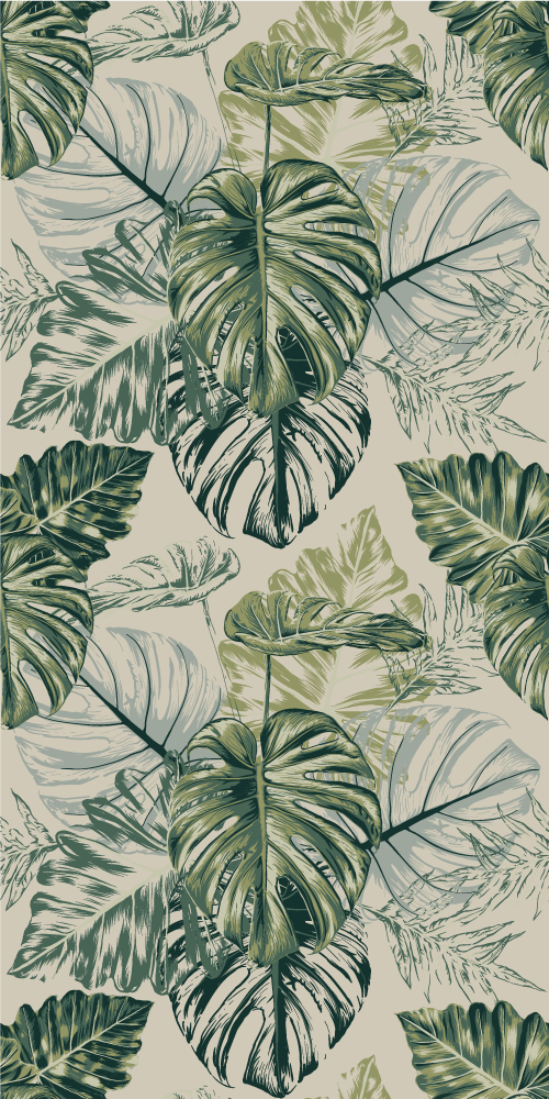 Bedroom carpet with faded monstera shapes in beige - TenStickers