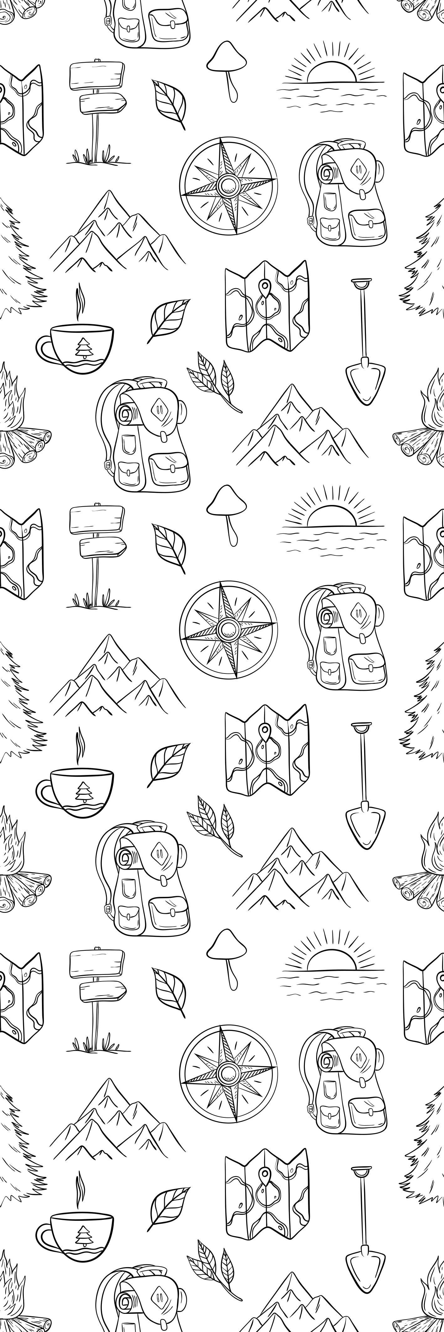 Bedroom carpet with hand-drawn compass and mountains - TenStickers