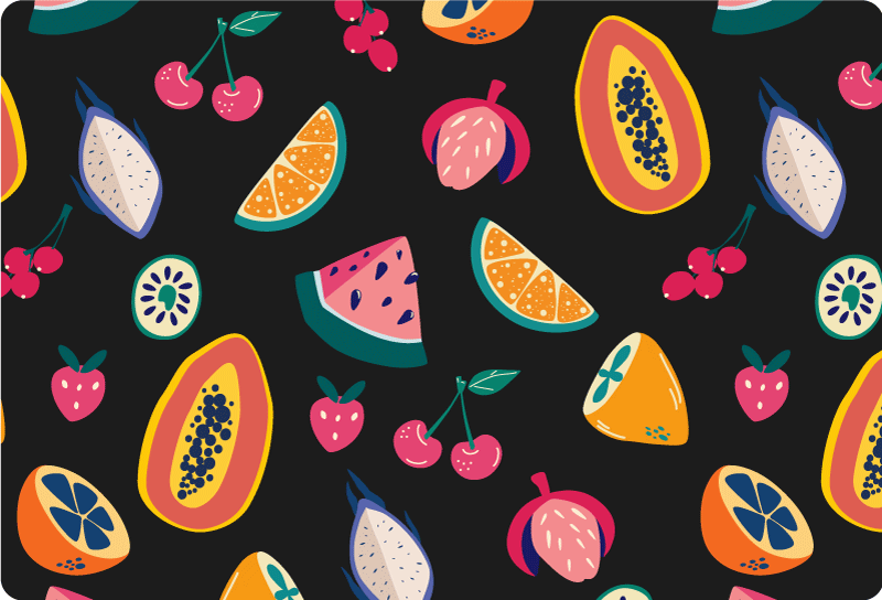 Nature rug with colorful fruits on black background - TenStickers