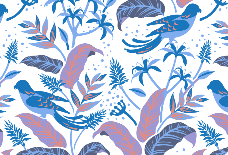 Nature rug with blue and pink birds on leaves - TenStickers
