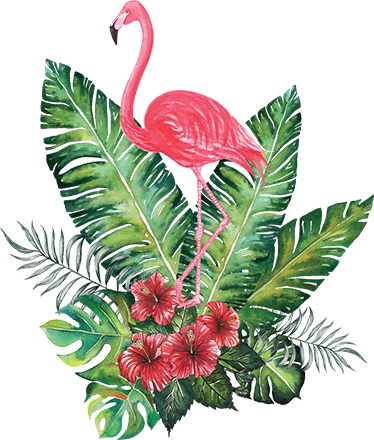 Floral rug featuring a large tropical flamingo - TenStickers