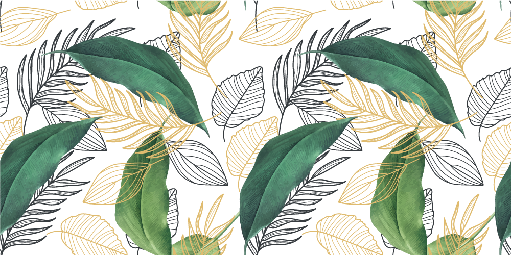 Floral rug with green and gold leaf art - TenStickers