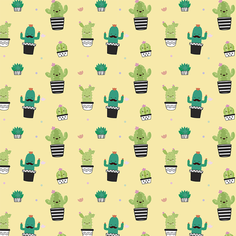 Floral rug with cactus drawing pattern - TenStickers