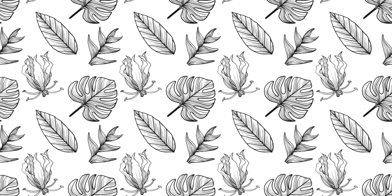 Floral rug with monochrome tropical leaves - TenStickers