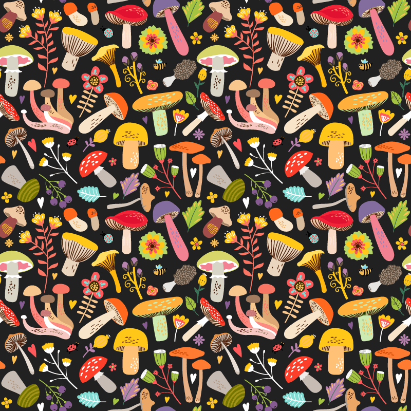 Floral rug with autumn mushroom design - TenStickers