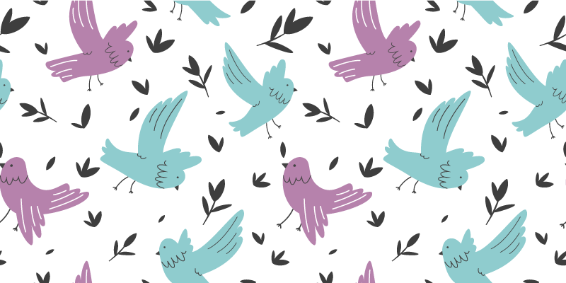 Floral rug with blue and purple bird and plant design - TenStickers