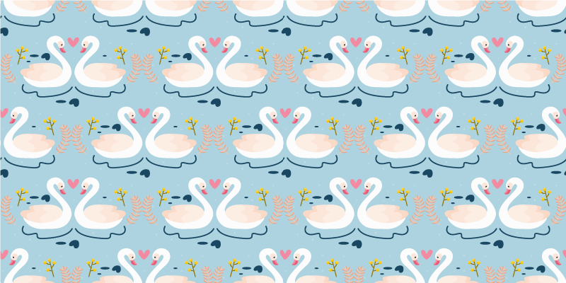 Floral rug with swans in love on blue background - TenStickers