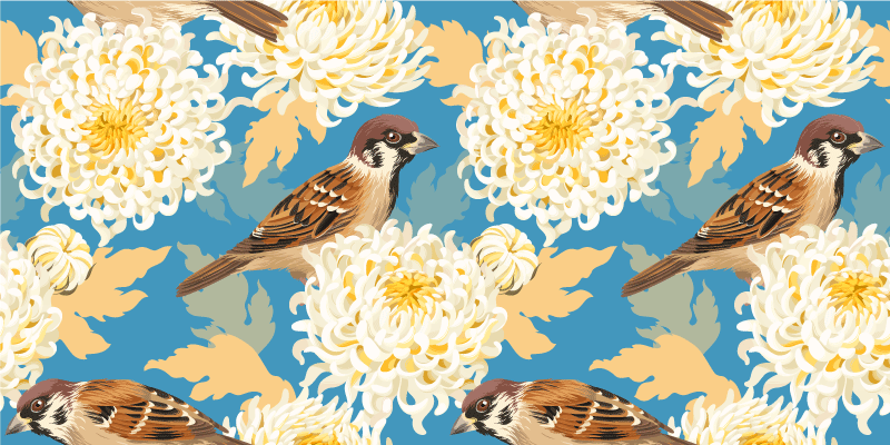 Floral rug with aquarella birds and leaves pattern - TenStickers