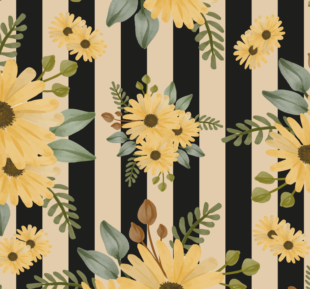 Bedroom carpet with autumn sunflowers on stripes - TenStickers