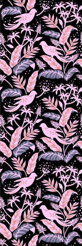 Bedroom carpet with black and pink birds on leaves - TenStickers