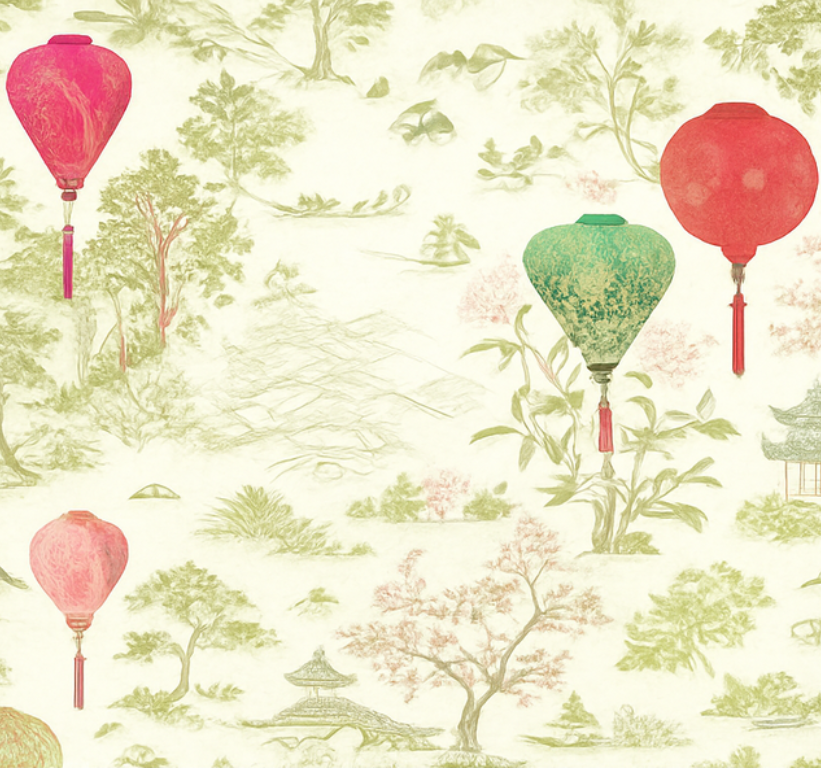 Bedroom carpet oriental chinoiserie landscape - TenStickers