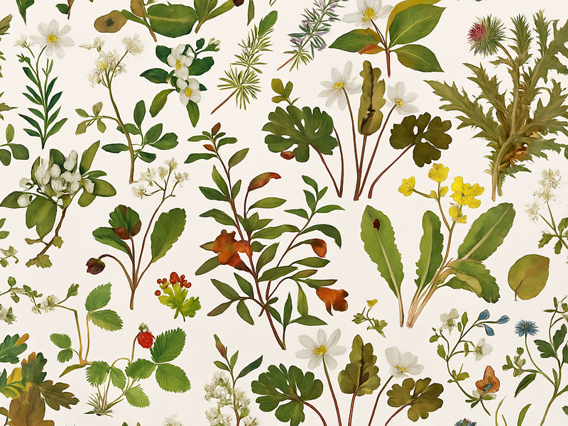 Bedroom carpet botanical design on white background - TenStickers