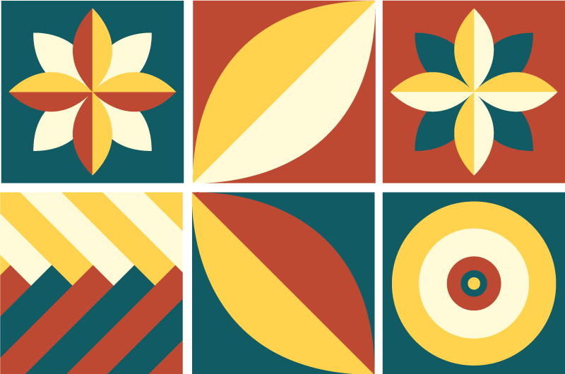 Geometric rug in green and orange pattern - TenStickers