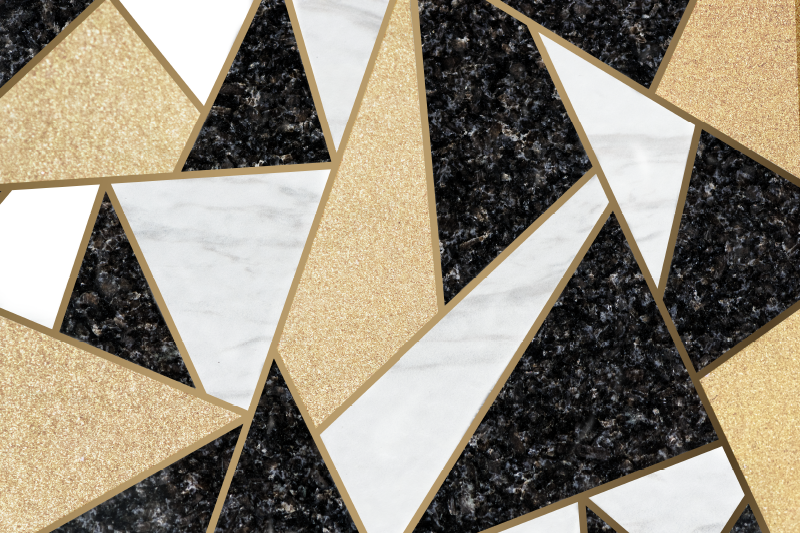 Geometric rug in black and white marble tiles - TenStickers