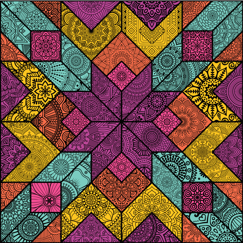 Geometric rug with colorful geometric elements - TenStickers